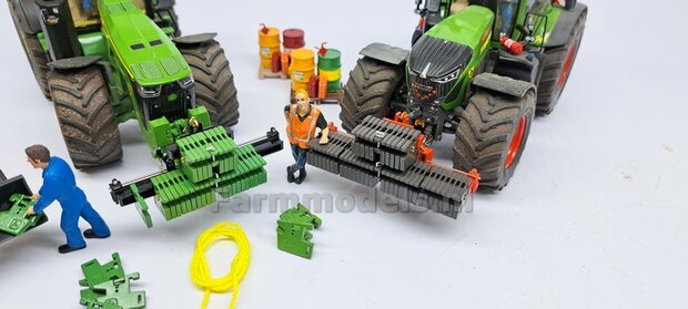 Gewichten drager BOK  &quot;TRACTOR PULL&quot; + lights version (FENDT) DONKER GRIJS gespoten RESIN/ METAAL incl. diverse trekhaak pinnen in Aluminium kleur  FM-Weight Series:   1:32