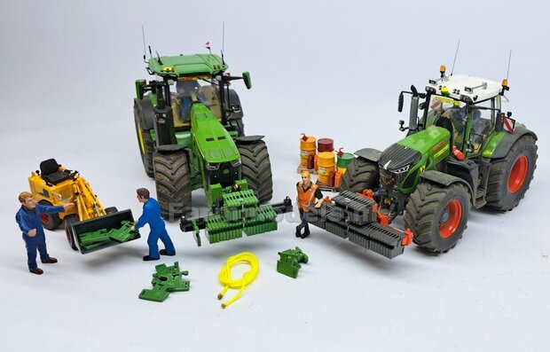 Gewichten drager BOK  &quot;TRACTOR PULL&quot; + lights version (FENDT) DONKER GRIJS gespoten RESIN/ METAAL incl. diverse trekhaak pinnen in Aluminium kleur  FM-Weight Series:   1:32