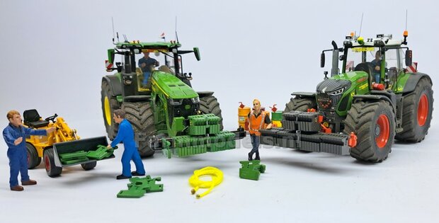 Gewichten drager BOK  &quot;TRACTOR PULL&quot; + lights version (FENDT) DONKER GRIJS gespoten RESIN/ METAAL incl. diverse trekhaak pinnen in Aluminium kleur  FM-Weight Series:   1:32