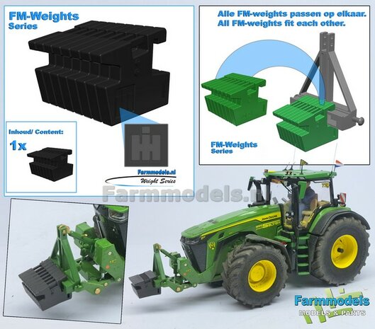 FM-Weight: VAST BLOK van (Front-) Gewicht platen (CASE)  IH OPDRUK, vast aan elkaar, ZWART GESPOTEN Geleverd   1:32