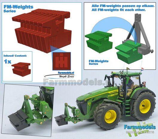 FM-Weight: VAST BLOK van (Front-) Gewicht platen (CASE) IH OPDRUK, vast aan elkaar, (CASE) IH DONKER ROOD GESPOTEN Geleverd   1:32