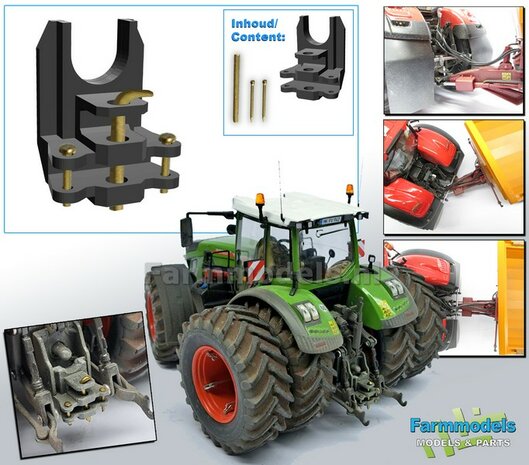 Dubbele Ondertrekhaak BASIC geleverd in (FENDT) DONKER GRIJS met 2x stuurstang aansluiting + 2x trekhaak hoogtes 1:32