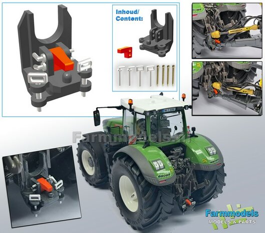 Ondertrekhaak DELUXE FENDT 942 GRIJS + RODE PAL met werkende KIPPERKNOBBEL + 2x stuurstang aansluiting, geleverd met Deluxe pinnenset 1:32