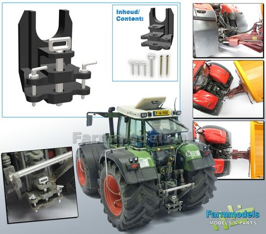 Dubbele Ondertrekhaak DELUXE gespoten in FENDT DONKER GRIJS met Deluxe pinnenset met 2x stuurstang aansluiting + 2x trekhaak hoogtes  1:32