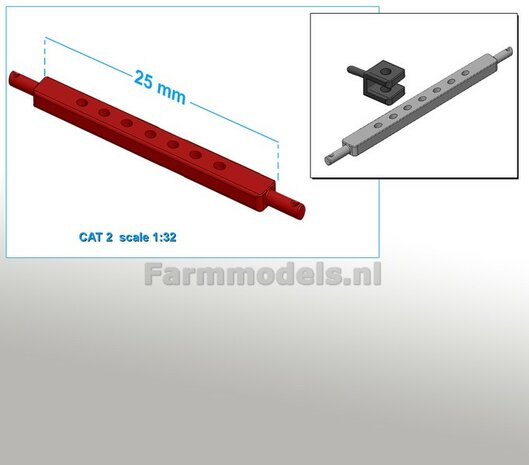 Gatenbalk geschikt voor CAT 2 Hefinrichting  RESIN, gespoten in (CASE) IH DONKER ROOD geleverd 1:32