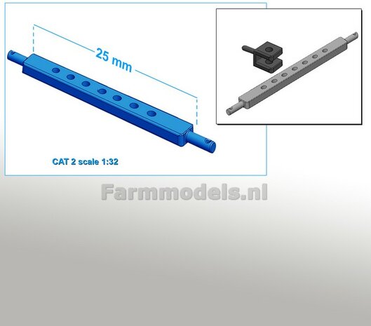 Gatenbalk geschikt voor CAT 2 Hefinrichting  RESIN, gespoten in FORD UH BLAUW geleverd 1:32