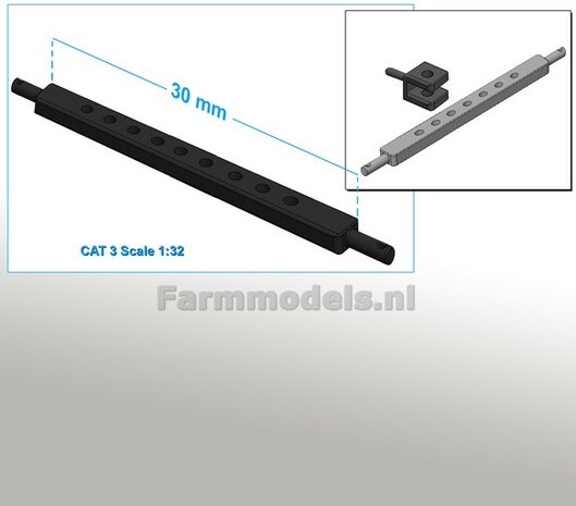 Gatenbalk geschikt voor CAT 3 Hefinrichting  RESIN, gespoten in ZWART geleverd 1:32