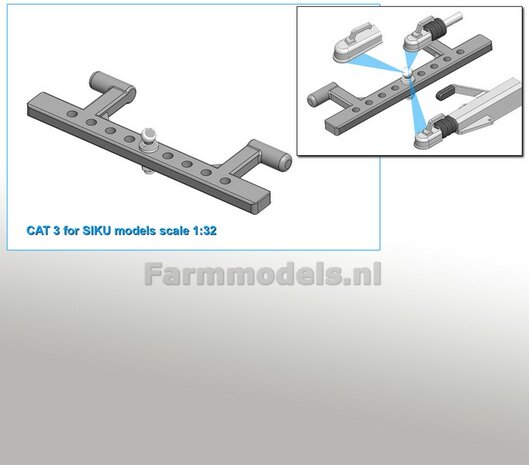 Trekhaakkogel met gatenbalk SIKU HEF ALUMINIUM MATT gespoten 1:32