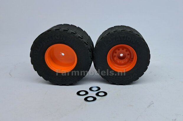 2x Vredestein Flotation Pro Banden &Oslash; 46.8 mm met CLAAS ORANJE gespoten Velgen + 4x O-RINGEN 1:32   Farmmodels Premium Line Series