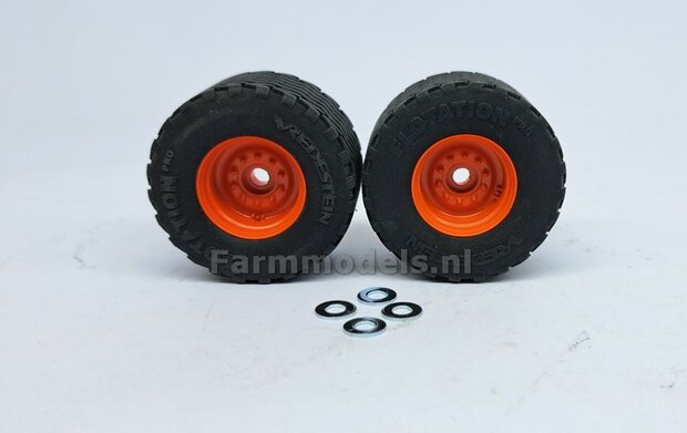 2x Vredestein Flotation Pro Banden &Oslash; 46.8 mm met CLAAS ORANJE gespoten Velgen + 4x O-RINGEN 1:32   Farmmodels Premium Line Series