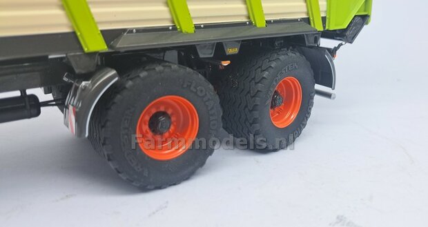 2x Vredestein Flotation Pro Banden &Oslash; 46.8 mm met CLAAS ORANJE gespoten Velgen + 4x O-RINGEN 1:32   Farmmodels Premium Line Series