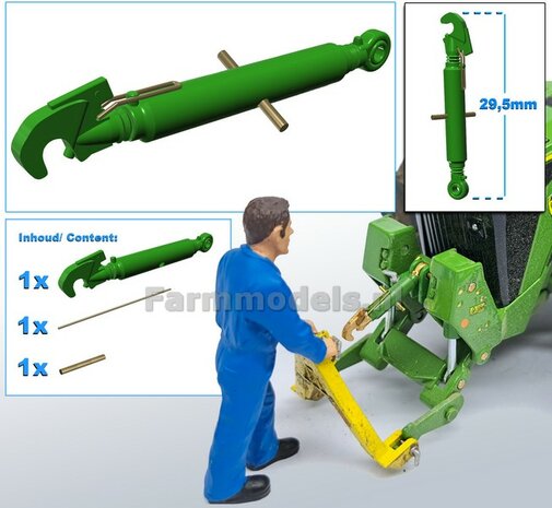 Topstang lengte 29.5mm met 1x VANGHAAK en 1x KOGELKOP aansluiting. Resin, gespoten in JD 7R 310 GROEN + 2x messing as t.b.v. details  1:32