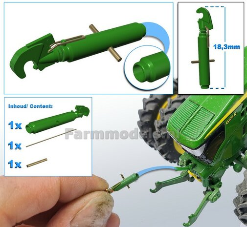 &quot;COVER&quot; Topstang lengte 18.3mm met 1x VANGHAAK aansluiting. Geleverd in JD 7R 310 GROEN + 2x messing as t.b.v. details  1:32