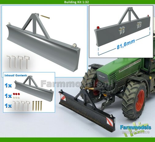 BOUWKIT Grondschuif &quot;FARMER&quot; 81.6mm breed , RESIN + Glimmertjes + diverse Trekhaak pinnen + Messing Kopspijkers  1:32