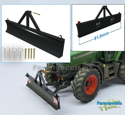 Grondschuif &quot;FARMER&quot; 81.6mm breed Handgebouwd in ZWART GLANS gespoten + Glimmertjes gemonteerd + div. Trekhaak pinnen + Messing Kopspijkers  1:32