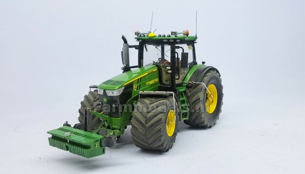 JD 7310R: 2x Michelin Mega X Bib Banden &Oslash; 53.5 x 32.3 mm + ALUMINIUM velgen JOHN DEERE GEEL gespoten   1:32    Farmmodels Custom Line Series