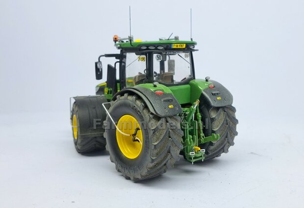 JD 7310R: 2x Michelin Mega X Bib Banden &Oslash; 53.5 x 32.3 mm + ALUMINIUM velgen JOHN DEERE GEEL gespoten   1:32    Farmmodels Custom Line Series