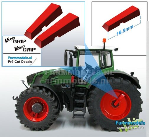 Vario Grip Afdekkappen set t.b.v. Luchtsysteem Fendt ACHTERAS + stickerset Vario Grip, RESIN FENDT ROOD Gespoten geleverd 1:32 