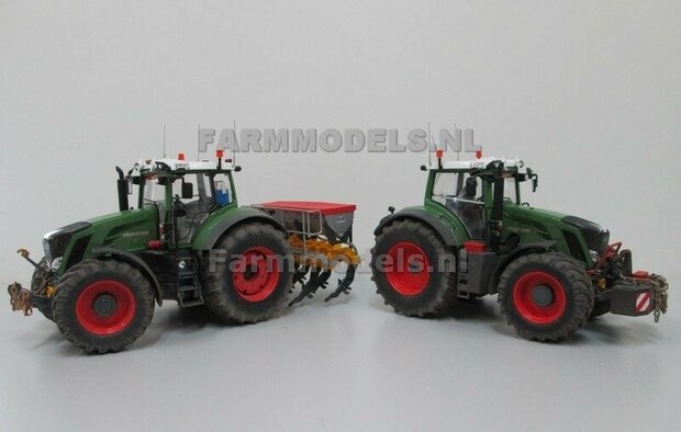 Fendt 828 FACELIFT: 2x Brede Banden &Oslash; 53.8 x 22.5 mm + ALUMINIUM velgen FENDT ROOD gespoten  1:32    Farmmodels Custom Line Series