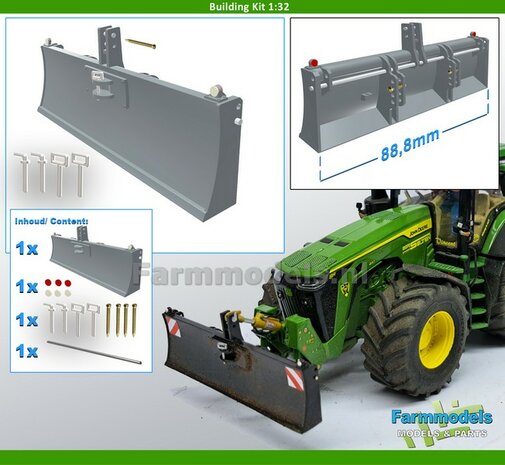 BOUWKIT Grondschuif &quot;PROFI&quot;  WIDE Version 88.8mm breed + TREKHAAK , RESIN + Glimmertjes + Trekhaak pinnen + Messing Kopspijkers &amp; Torsiestang  1:32