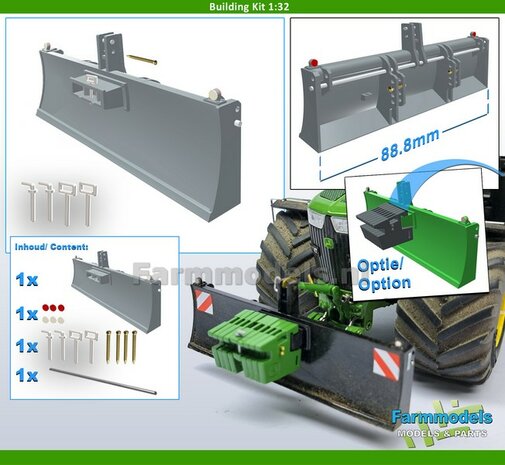 BOUWKIT Grondschuif &quot;PROFI&quot;  WIDE Version 88.8mm breed + GEWICHTBALK SMALL , RESIN + Glimmertjes + Trekhaak pinnen + spijkers &amp; Torsiestang  1:32