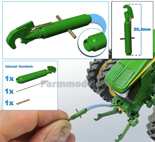 &quot;COVER&quot; Topstang lengte 20.3mm met 1x VANGHAAK aansluiting. Geleverd in JD 7R 310 GROEN + 2x messing as t.b.v. details  1:32