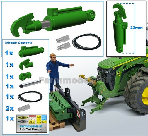 Topstang &quot;HYDROLISCH&quot; - &quot;SLIM&quot; DELUXE Version Lengte in 23mm - Uit: ong. 29mm Geleverd in JD 7R 310 GROEN met 1x VANGHAAK + 2x KOGELKOP aansl.  1:32