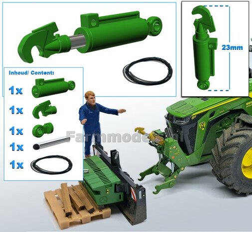 Topstang &quot;HYDROLISCH&quot; - &quot;SLIM&quot; BASIC Version Lengte in 23mm - Uit: ong. 29mm Geleverd in JD 7R 310 GROEN met 1x VANGHAAK + 2x KOGELKOP aansl.  1:32