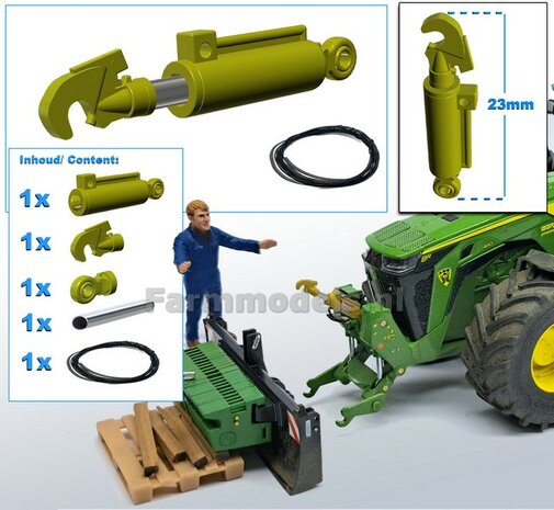 Topstang &quot;HYDROLISCH&quot; - &quot;SLIM&quot; BASIC Version Lengte in 23mm - Uit: ong. 29mm Geleverd in WALTERSCHEID GEEL met 1x VANGHAAK + 2x KOGELKOP aansl.  1:32