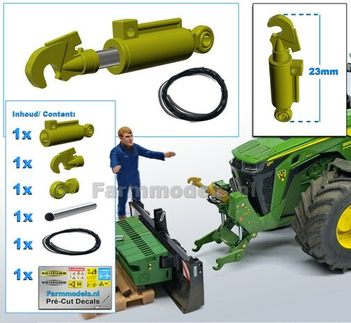 Topstang &quot;HYDROLISCH&quot; - &quot;SLIM&quot; DELUXE Version Lengte in 23mm - Uit: ong. 29mm Geleverd in WALTERSCHEID GEEL met 1x VANGHAAK + 2x KOGELKOP aansl.  1:32