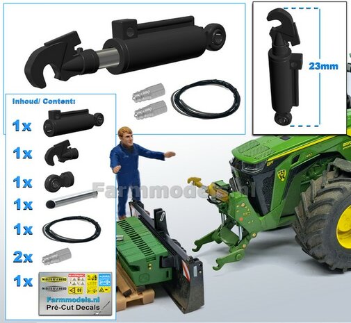 Topstang &quot;HYDROLISCH&quot; - &quot;SLIM&quot; DELUXE Version Lengte in 23mm - Uit: ong. 29mm Geleverd in ZWART GLANS met 1x VANGHAAK + 2x KOGELKOP aansl.  1:32