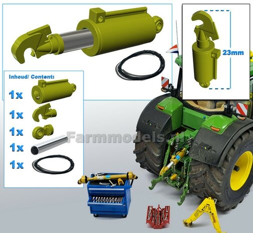 Topstang &quot;HYDROLISCH&quot; - &quot;FAT&quot; BASIC Version Lengte in 23mm - Uit: ong. 29mm Geleverd in WALTERSCHEID GEEL met 1x VANGHAAK + 2x KOGELKOP aansl.  1:32