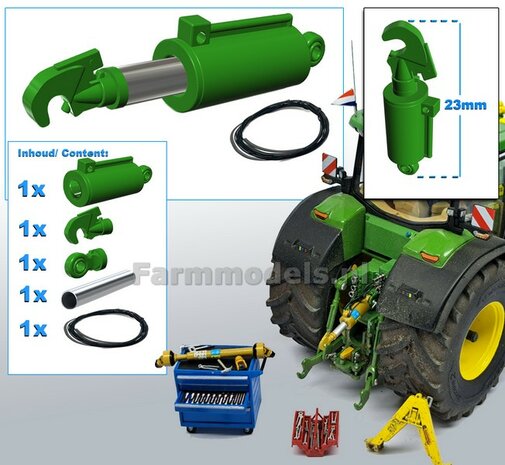 Topstang &quot;HYDROLISCH&quot; - &quot;FAT&quot; BASIC Version Lengte in 23mm - Uit: ong. 29mm Geleverd in JD 7R 310 GROEN met 1x VANGHAAK + 2x KOGELKOP aansl.  1:32