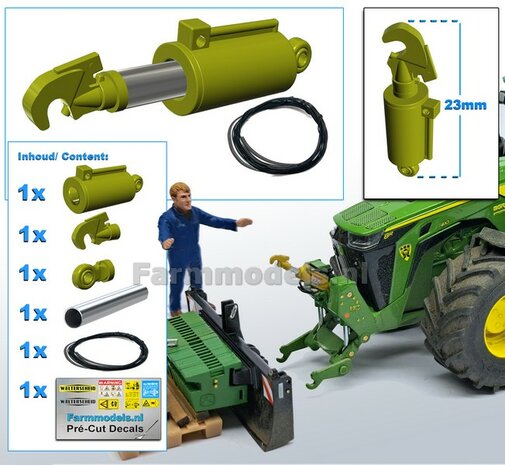 Topstang &quot;HYDROLISCH&quot; - &quot;FAT&quot; DELUXE Version Lengte in 23mm - Uit: ong. 29mm Geleverd in WALTERSCHEID GEEL met 1x VANGHAAK + 2x KOGELKOP aansl.  1:32