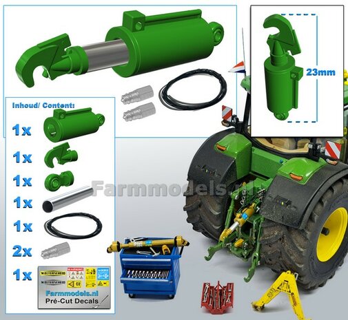 Topstang &quot;HYDROLISCH&quot; - &quot;FAT&quot; DELUXE Version Lengte in 23mm - Uit: ong. 29mm Geleverd in JD 7R 310 GROEN met 1x VANGHAAK + 2x KOGELKOP aansl.  1:32