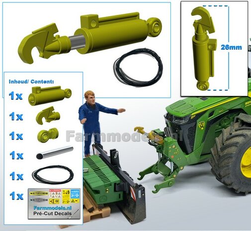 Topstang &quot;HYDROLISCH&quot; - &quot;SLIM&quot; DELUXE Version Lengte in 26mm - Uit: ong. 35mm Geleverd in WALTERSCHEID GEEL met 1x VANGHAAK + 2x KOGELKOP aansl.  1:32