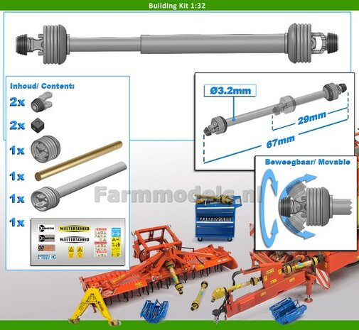 BOUWKIT: Beweegbare Aftakas Lengte in: 29mm L. uit tot 67mm mogelijk x Buis &Oslash;3.2mm   BLANK RESIN geleverd incl. Pr&eacute;-Cut Stickerset  1:32