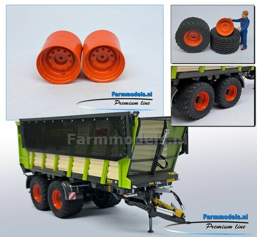 2x CLAAS ORANJE gespoten RESIN Velgen &Oslash; 24,5mm ZONDER de Vredestein Flotation Pro Banden  1:32   Farmmodels Premium Line Series  