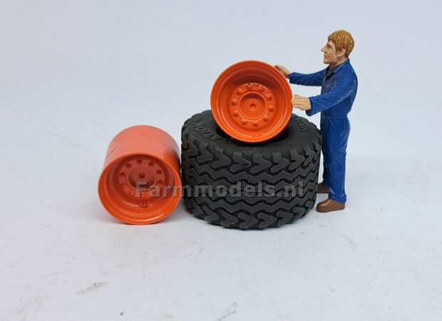 2x CLAAS ORANJE gespoten RESIN Velgen &Oslash; 24,5mm ZONDER de Vredestein Flotation Pro Banden  1:32   Farmmodels Premium Line Series  