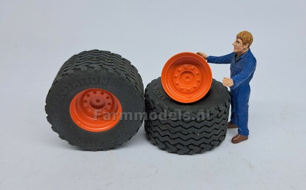 2x CLAAS ORANJE gespoten RESIN Velgen &Oslash; 24,5mm ZONDER de Vredestein Flotation Pro Banden  1:32   Farmmodels Premium Line Series  