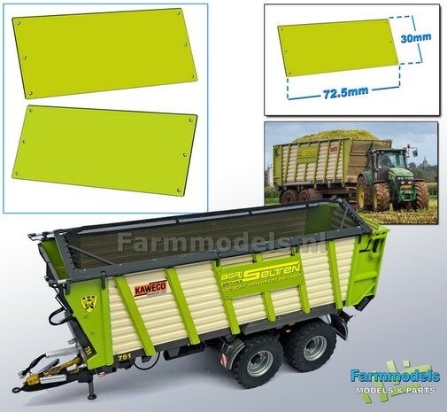 Naamborden KAWECO CLAAS GROEN Gespoten afm. ong. 72.5 x 30mm geleverd t.b.v. de KAWECO Radium 250P modellen UH 1:32 