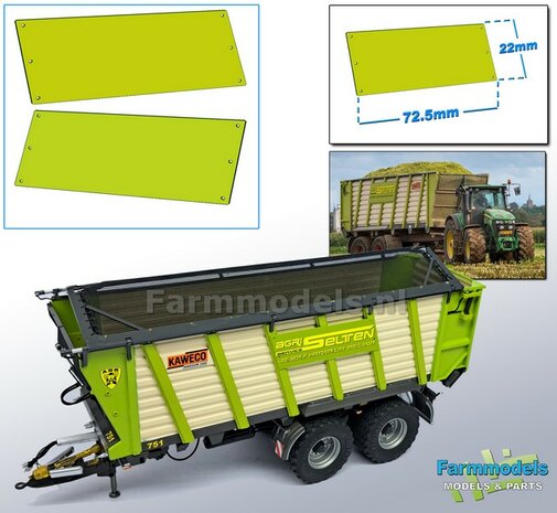 Naamborden KAWECO CLAAS GROEN Gespoten afm. ong. 72.5 x 22mm geleverd t.b.v. de KAWECO Radium 250P modellen UH 1:32 