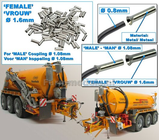 20x &quot;VROUW&quot; Hydrauliek koppelingen &Oslash; 1.6 mm, geschikt voor &quot;MAN&quot; Hydrauliek koppelingen &Oslash; 1.08 mm Uitvoering &quot;SIMPLE&quot;   1:32