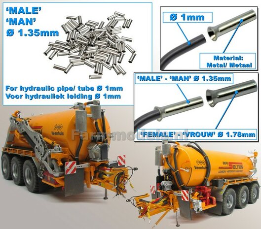 20x &quot;MAN&quot; Hydrauliek koppelingen &Oslash; 1.35 mm, geschikt voor leiding &Oslash; 1 mm Uitvoering &quot;SIMPLE&quot;   1:32