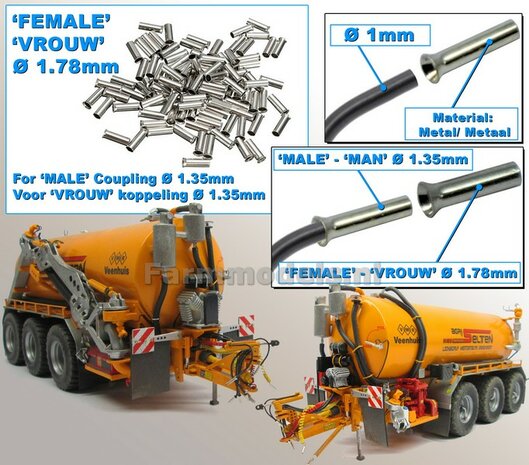 20x &quot;VROUW&quot; Hydrauliek koppelingen &Oslash; 1.78 mm, geschikt voor &quot;MAN&quot; Hydrauliek koppelingen &Oslash; 1.35 mm Uitvoering &quot;SIMPLE&quot;   1:32