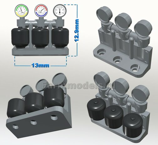 COMBISET: 3x Nanometers + houder + 3x Stikstofbollen incl. 8x ITD-Decals:  3D geprint RESIN  geleverd  1:32     