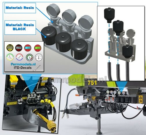 COMBISET: 3x Nanometers + houder + 3x Stikstofbollen incl. 8x ITD-Decals:  3D geprint RESIN  geleverd  1:32     