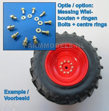 Fendt 718 ROS Brede Vooras banden  &Oslash; 47.5 mm x 20,5 mm breed + ALUMINIUM velgen FENDT ROOD gespoten 1:32 Farmmodels Custom Line Series 