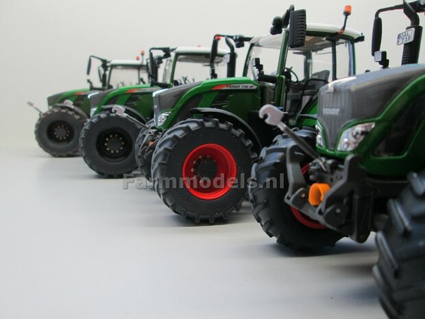 Fendt 718 ROS Brede Vooras banden  &Oslash; 47.5 mm x 20,5 mm breed + ALUMINIUM velgen FENDT ROOD gespoten 1:32 Farmmodels Custom Line Series 