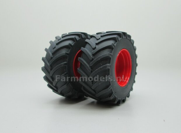 Fendt 718 ROS Brede Vooras banden  &Oslash; 47 mm x 20,5 mm breed + ALUMINIUM velgen FENDT ROOD gespoten 1:32 Farmmodels Custom Line Series 